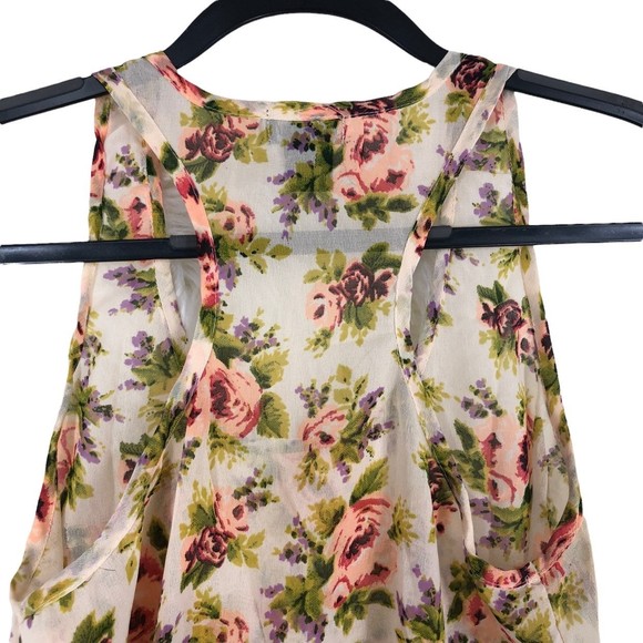 Vtg Wet Seal Sheer Razor Back Tank Yop Pink & Purple Floral Print sz S - Picture 8 of 9